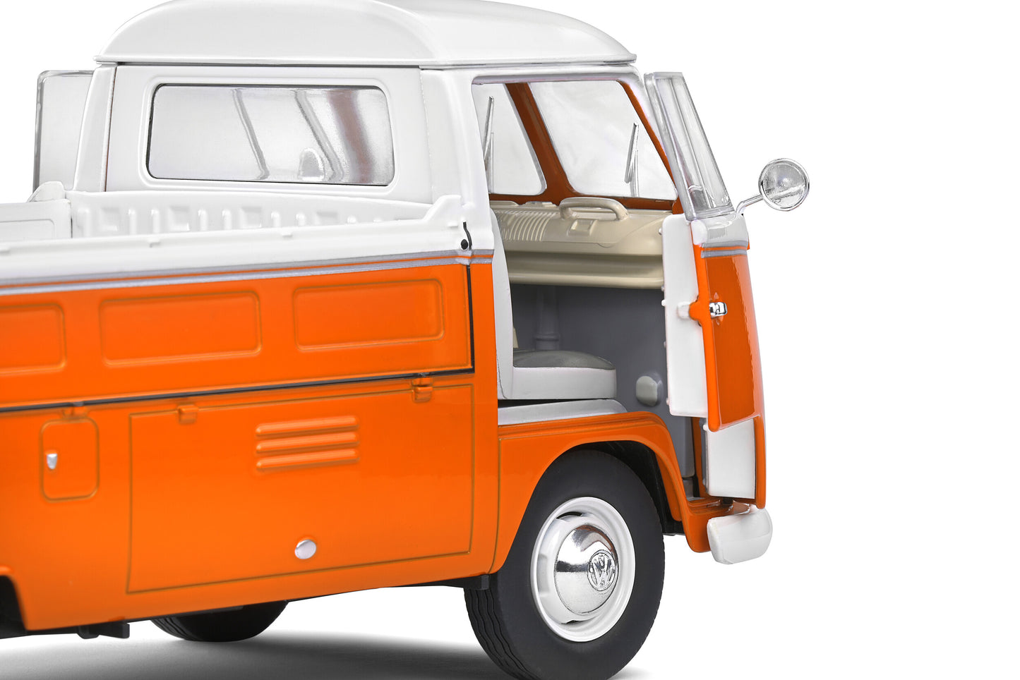 Solido - Volkswagen Transporter T1 Pick-Up with Surfboard (Orange & White) 1:18 Scale Model Car